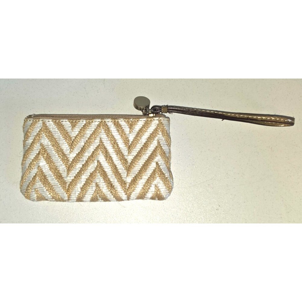 Loft Bags Live Love Loft Brown White Woven Wristlet Clutch NEW Linen Straw